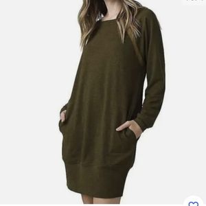 Prana Rosie sweatshirt dress in sorrel green gold colorway